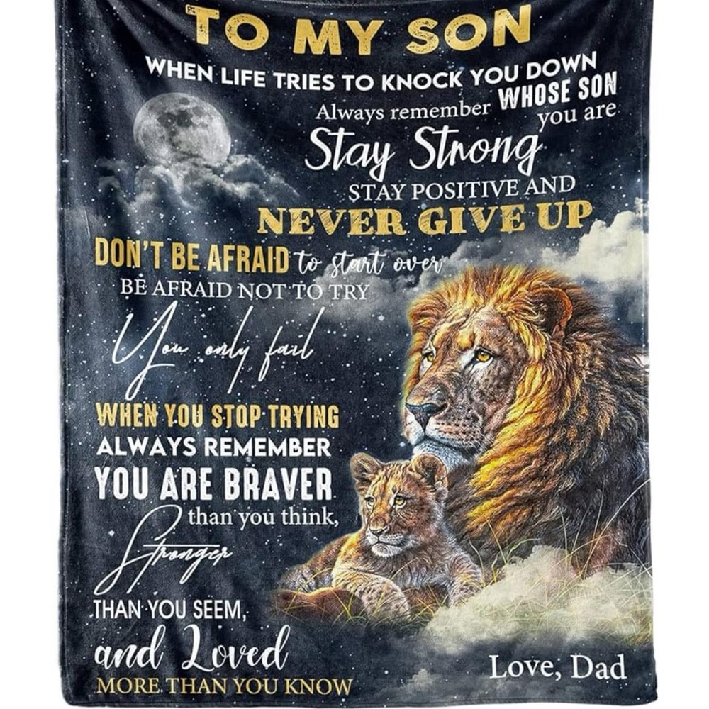 Inspirational Lion Blanket for Son from Dad - Stay Strong Message